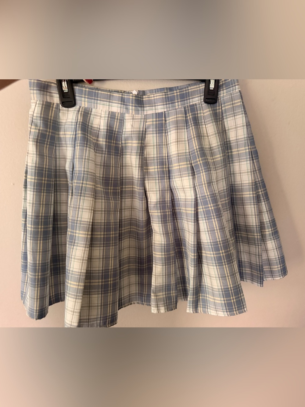 ROMWE Blue and White Plaid Pleated Skater Skirt